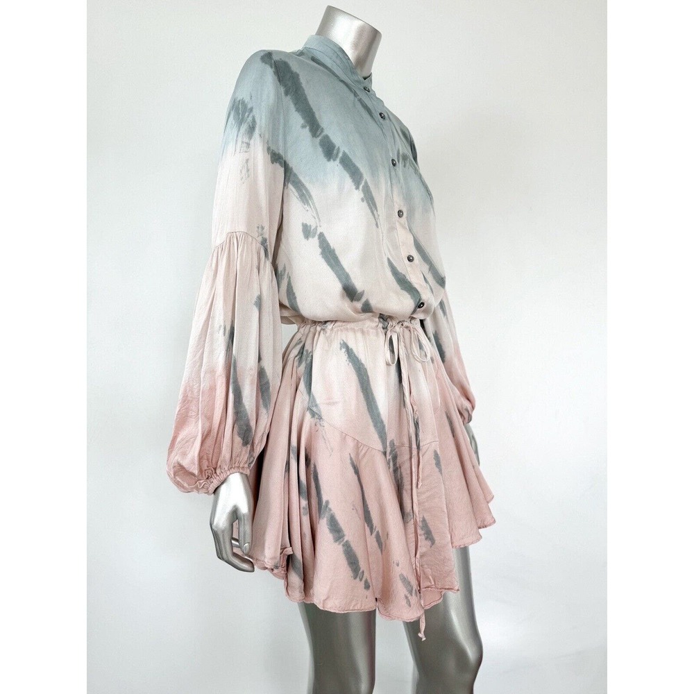VICI Dolls Satin Mini Dress Balloon Sleeve Tie-dye Drawstring Womens Medium